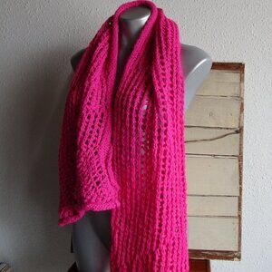 Hot pink crochet wrap scarf loose weave. Handmade without tags.